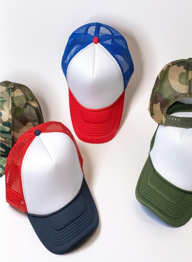 CHOK.LIDS Classic Foam Trucker Hat Summer Mesh Cap Solid Two Toned Blank Foamhead hat for Mens Womens Adjustable Strap Light Weight (White/Royal/Red) - Image 3